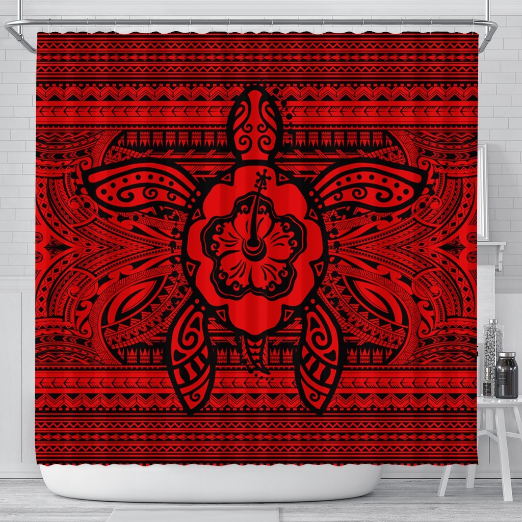 Hawaiian Turtle Polynesian Tribal Shower Curtain Red AH 177 x 172 (cm) Black - Polynesian Pride