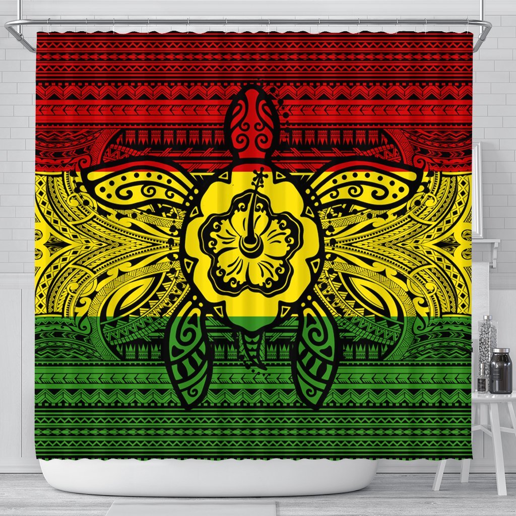 Hawaiian Turtle Polynesian Tribal Shower Curtain Reggae AH 177 x 172 (cm) Black - Polynesian Pride