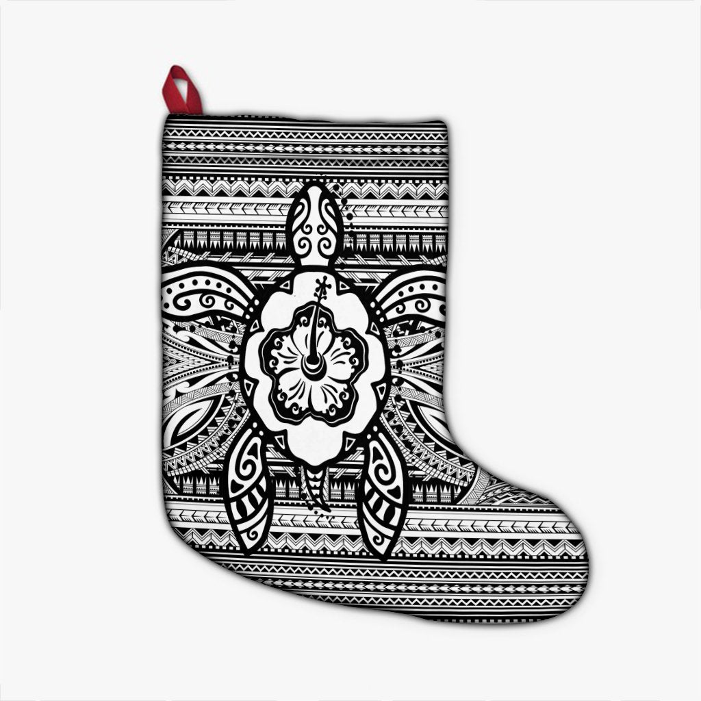 Hawaiian Turtle Polynesian Tribal Christmas Stocking White AH Christmas Stocking 26 X 42 cm Black - Polynesian Pride