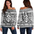 Hawaiian Turtle Polynesian Tribal Women's Off Shoulder Sweater White AH Black - Polynesian Pride