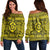 Hawaiian Turtle Polynesian Tribal Women's Off Shoulder Sweater Yellow AH Black - Polynesian Pride