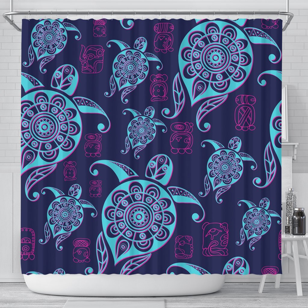 Hawaiian Turtle Polynesian Neon Shower Curtain - AH 177 x 172 (cm) Black - Polynesian Pride