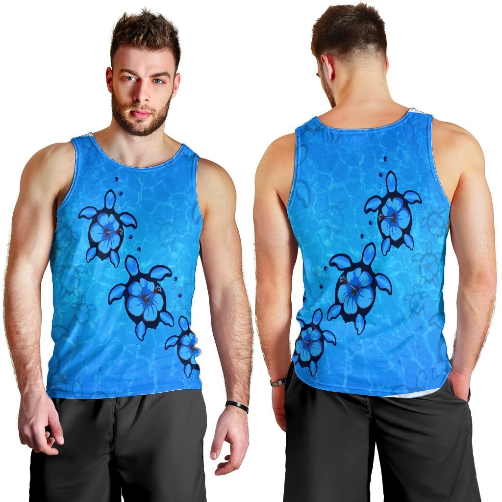 Hawaiian Turtle Swim In The OCean With Hibiscus Polynesian Tank Top - AH - Polynesian Pride