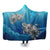 Hawaiian Turtle Swim With Fish In The Ocean Polynesian Hooded Blanket - AH Hooded Blanket White - Polynesian Pride