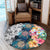 Hawaiian Turtle Swimming Wave Plumeria Hibiscus Polynesian Round Carpet - Garden Style - AH - Polynesian Pride