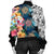 Hawaiian Turtle Swimming Wave Plumeria Hibiscus Polynesian Bomber Jacket - Garden Style - AH - Polynesian Pride