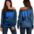 Hawaiian Turtles Hibiscus Plumeria Polynesian Women's Off Shoulder Sweater - Blue - AH Black - Polynesian Pride