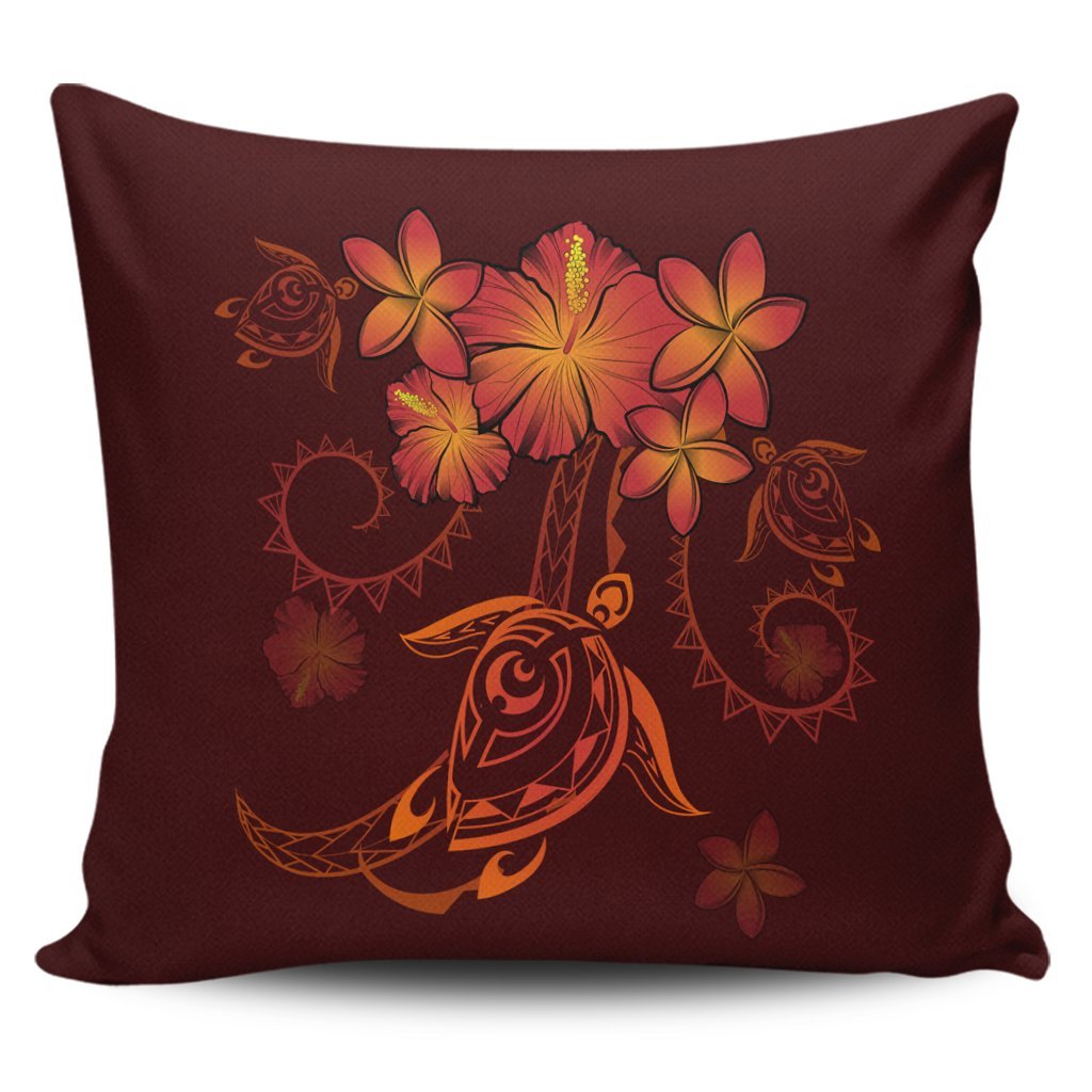 Hawaiian Turtles Hibiscus Plumeria Polynesian Pillow Covers - Red - AH Pillow Covers Black - Polynesian Pride