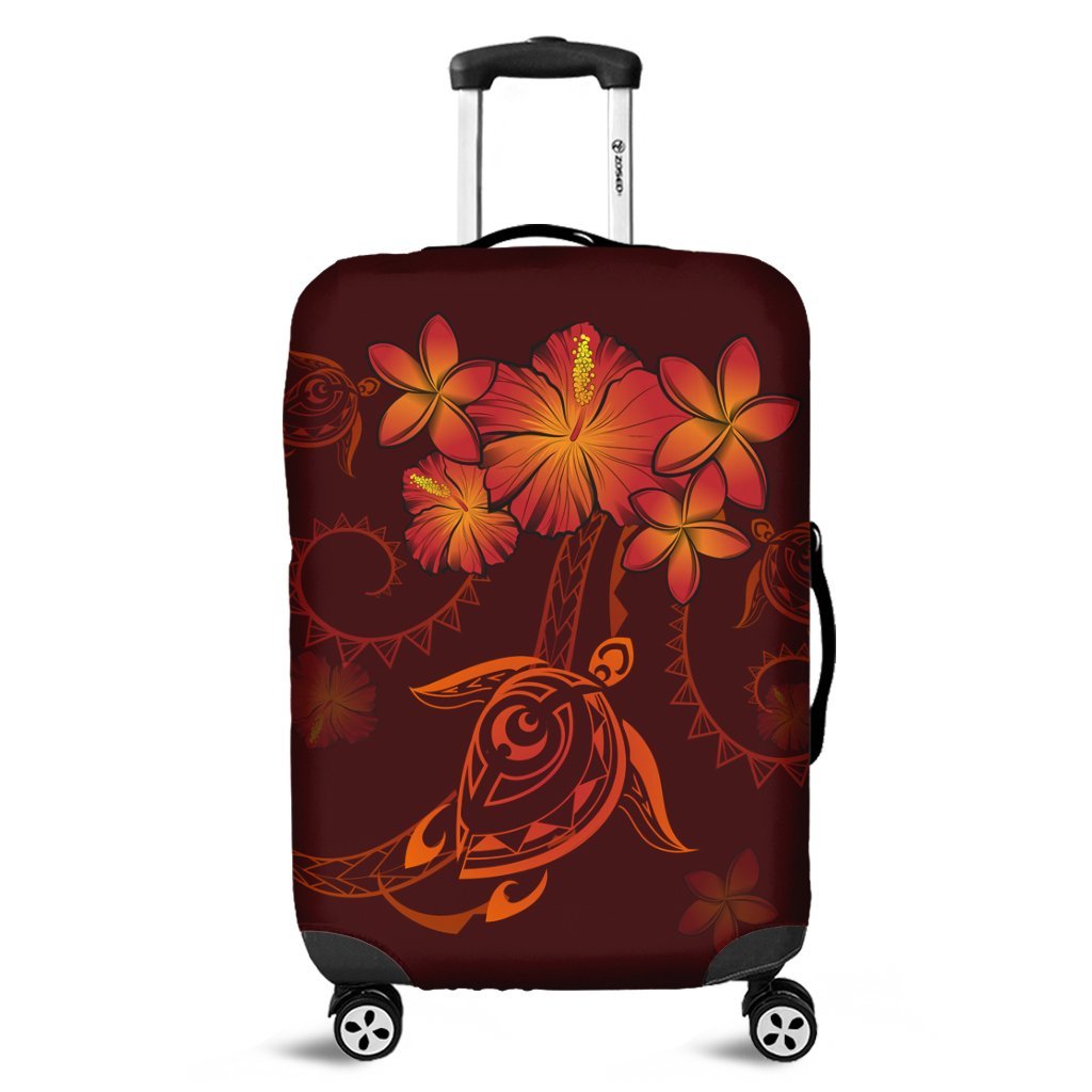 Hawaiian Turtles Hibiscus Plumeria Polynesian Luggage Covers - Red - AH Black - Polynesian Pride