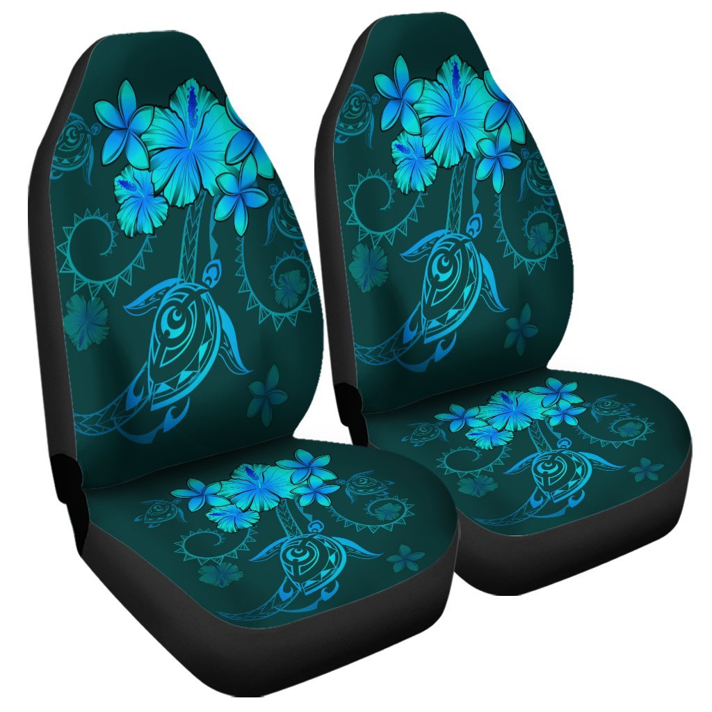 Hawaiian Turtles Hibiscus Plumeria Polynesian Car Seat Covers - Turquoise - AH Universal Fit Black - Polynesian Pride