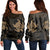 Hawaiian Two Turtle Polynesian Women's Off Shoulder Sweater Gold AH Black - Polynesian Pride