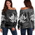 Hawaiian Two Turtle Polynesian Women's Off Shoulder Sweater White AH Black - Polynesian Pride