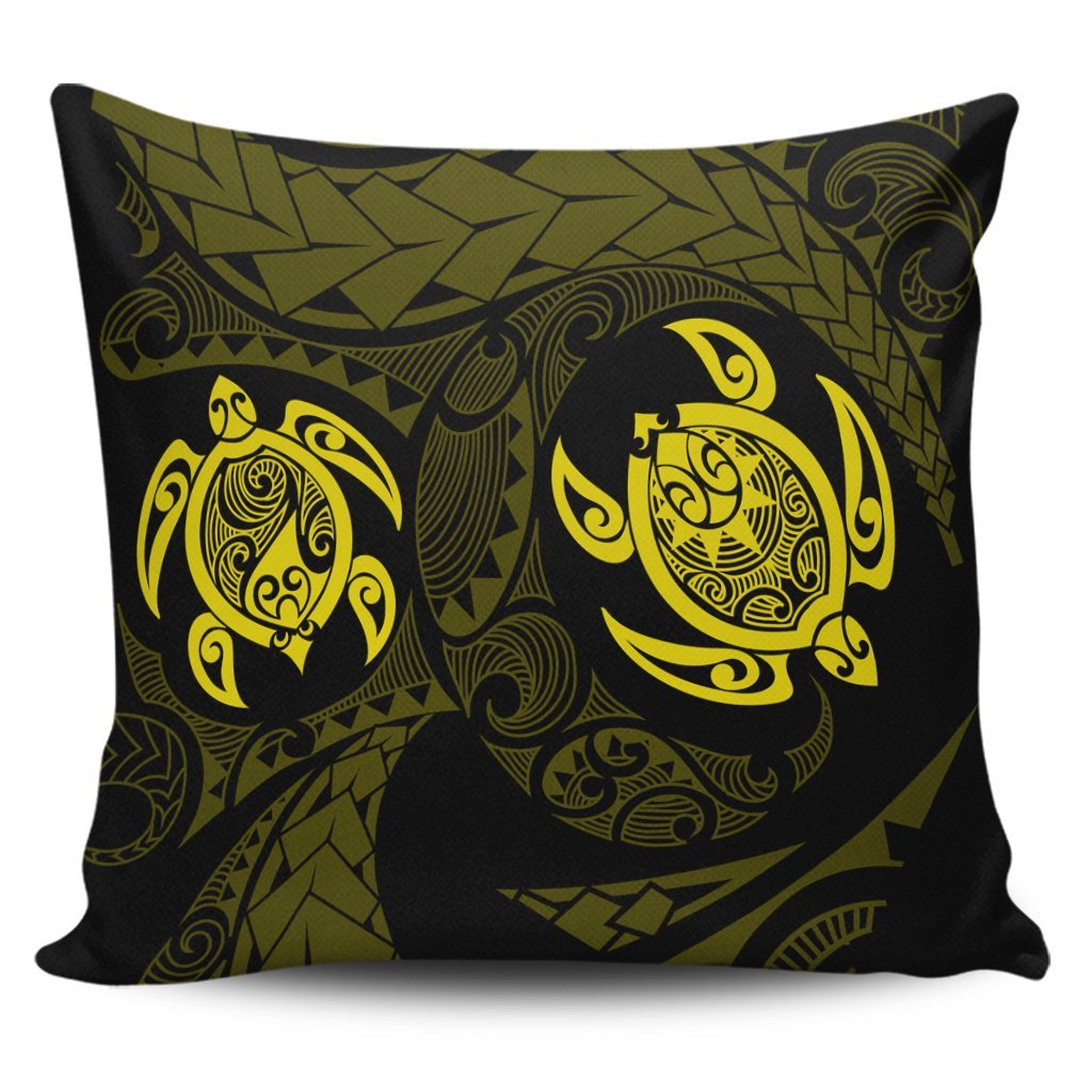 Hawaiian Two Turtle Polynesian Pillow Covers Yellow AH Pillow Covers Black - Polynesian Pride