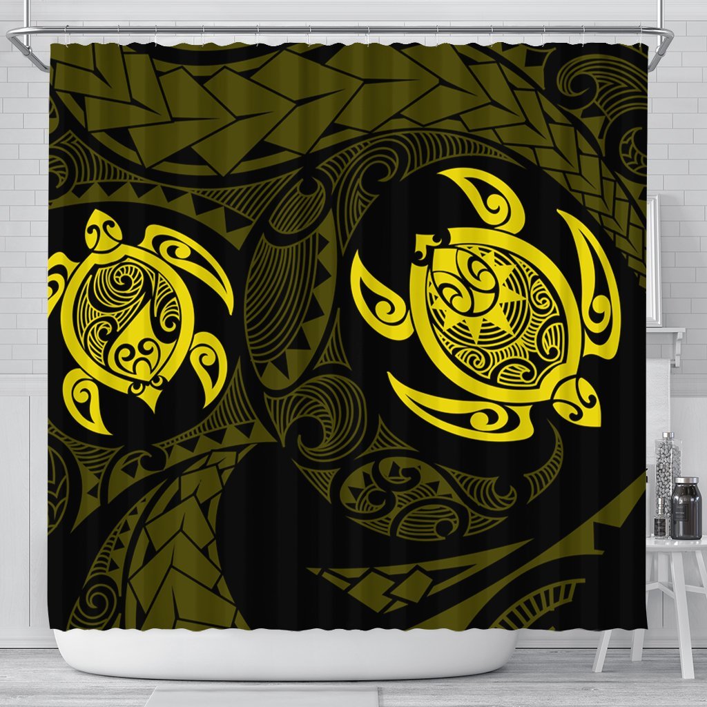 Hawaiian Two Turtle Polynesian Shower Curtain Yellow AH 177 x 172 (cm) Black - Polynesian Pride