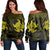 Hawaiian Two Turtle Polynesian Women's Off Shoulder Sweater Yellow AH Black - Polynesian Pride