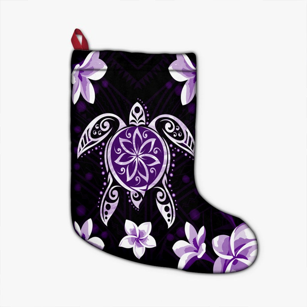 Hawaiian Violet Turtle Plumeria Christmas Stocking AH Christmas Stocking 26 X 42 cm Black - Polynesian Pride