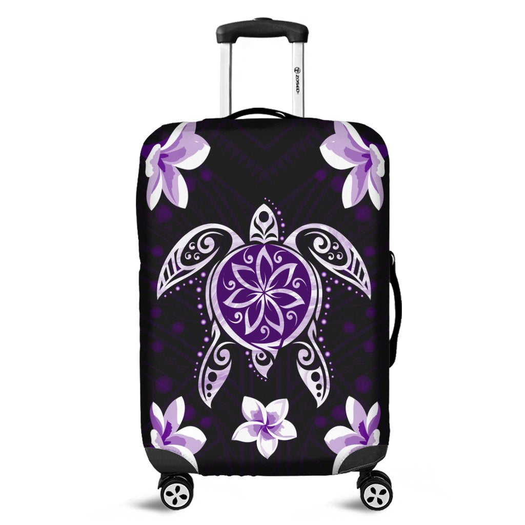 Hawaiian Violet Turtle Plumeria Luggage Covers AH Black - Polynesian Pride