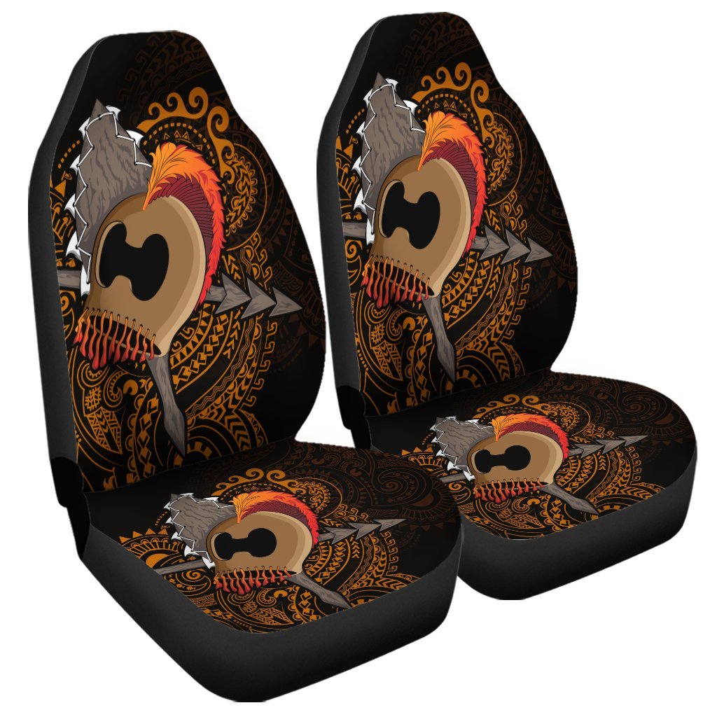 Hawaiian Warrior Helmet Kanaka Polynesian Car Seat Covers - AH Universal Fit Black - Polynesian Pride