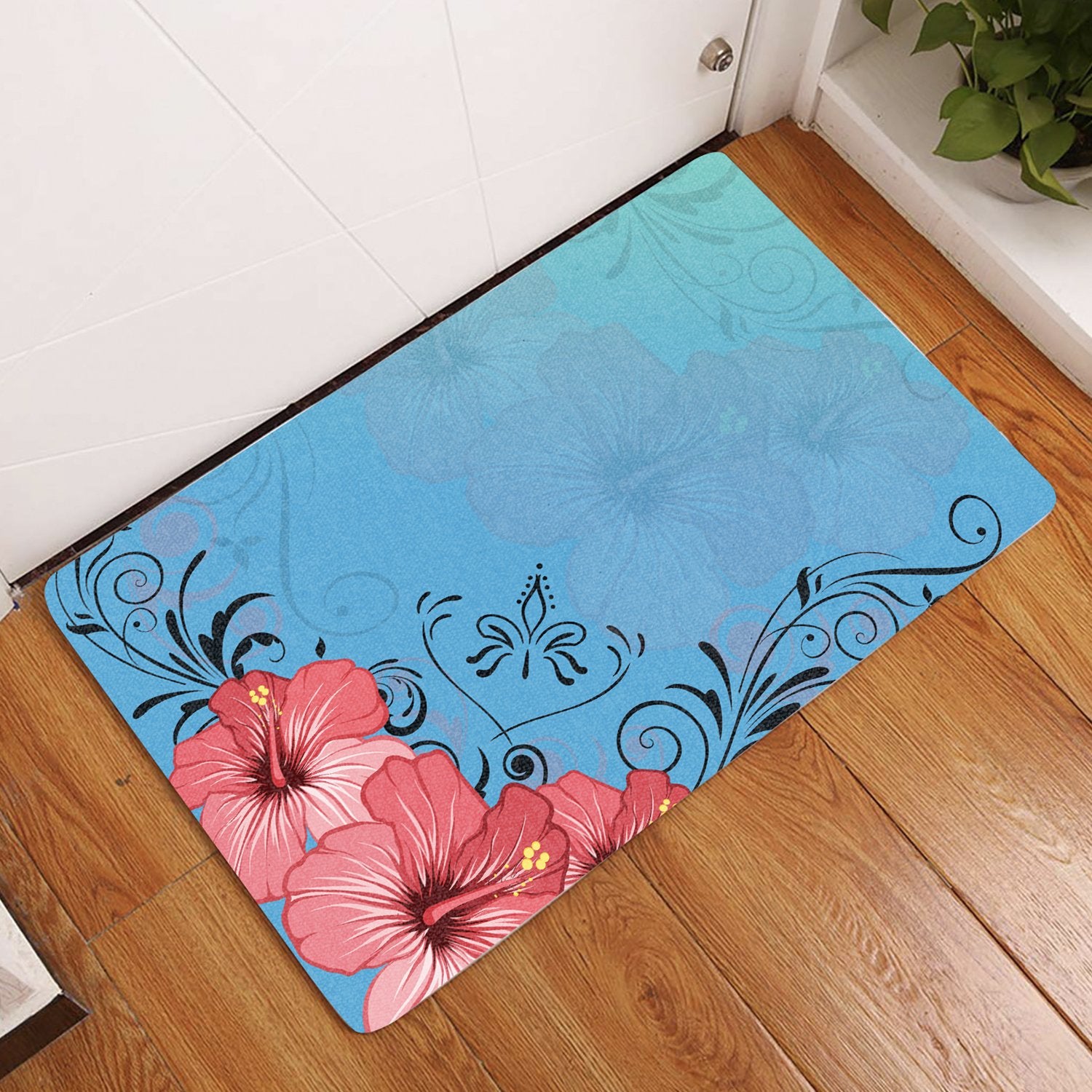 Hibiscus Art Door Mat AH Door Mat Black - Polynesian Pride