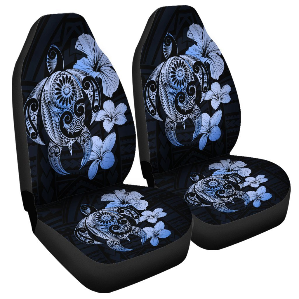 Hibiscus Plumeria Mix Polynesian Turtle Car Seat Covers Blue - AH Universal Fit Black - Polynesian Pride