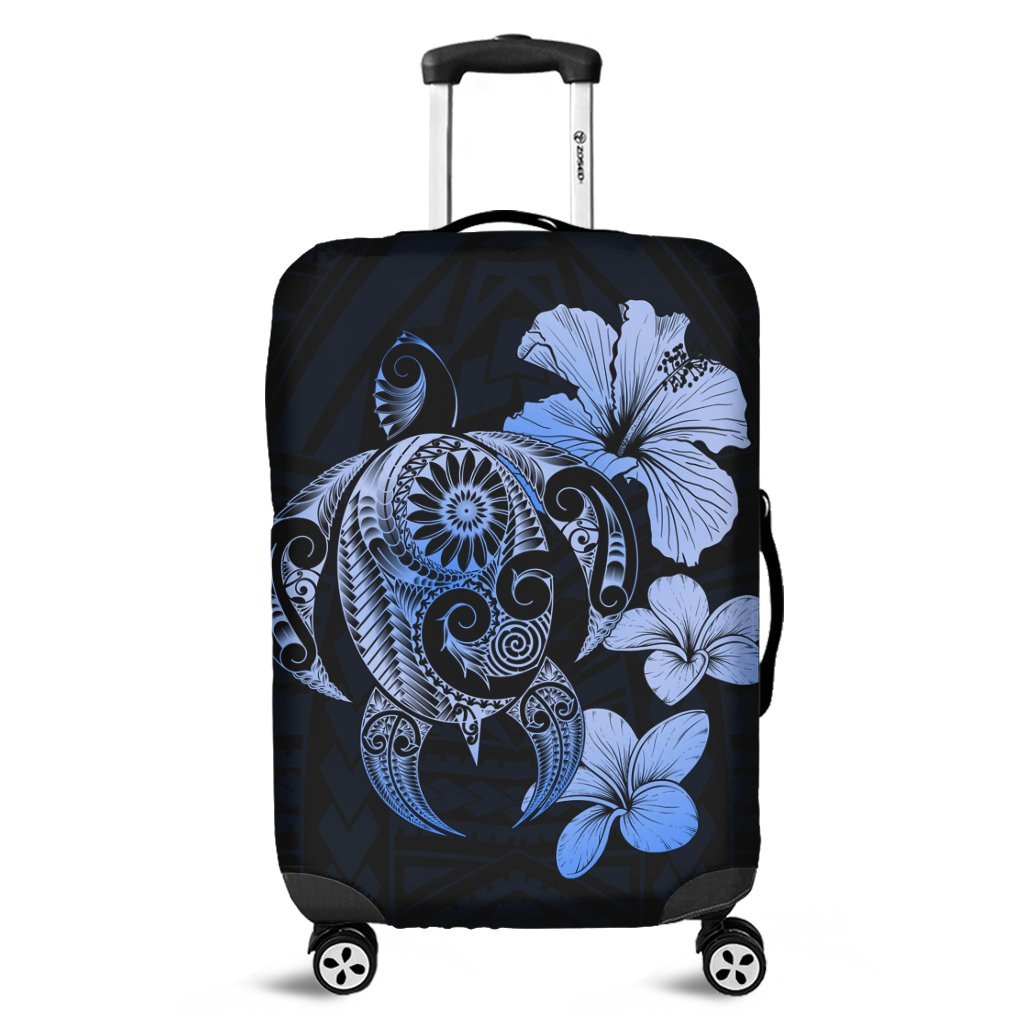 Hibiscus Plumeria Mix Polynesian Turtle Luggage Covers Blue - AH Black - Polynesian Pride