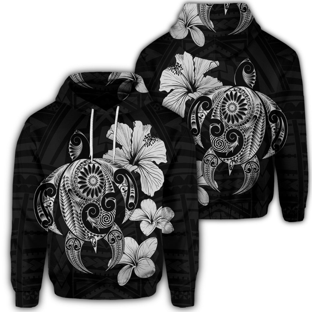 Hibiscus Plumeria Mix Polynesian Turtle Hoodie Gray Unisex Art - Polynesian Pride