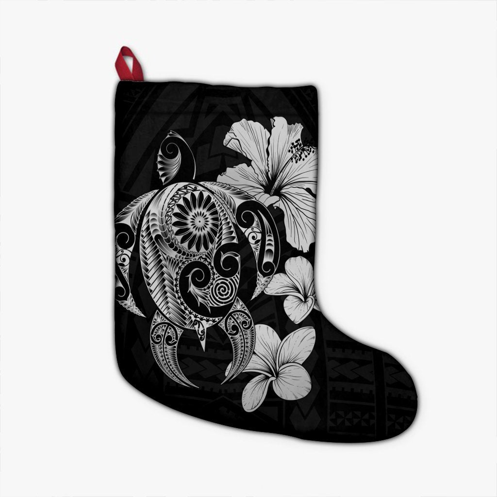 Hibiscus Plumeria Mix Polynesian Turtle Christmas Stocking Gray - AH Christmas Stocking 26 X 42 cm Black - Polynesian Pride