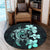 Hibiscus Plumeria Mix Polynesian Turtle Round Carpet Turquoise - AH - Polynesian Pride