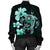 Hibiscus Plumeria Mix Polynesian Turtle Bomber Jacket Turquoise - AH - Polynesian Pride