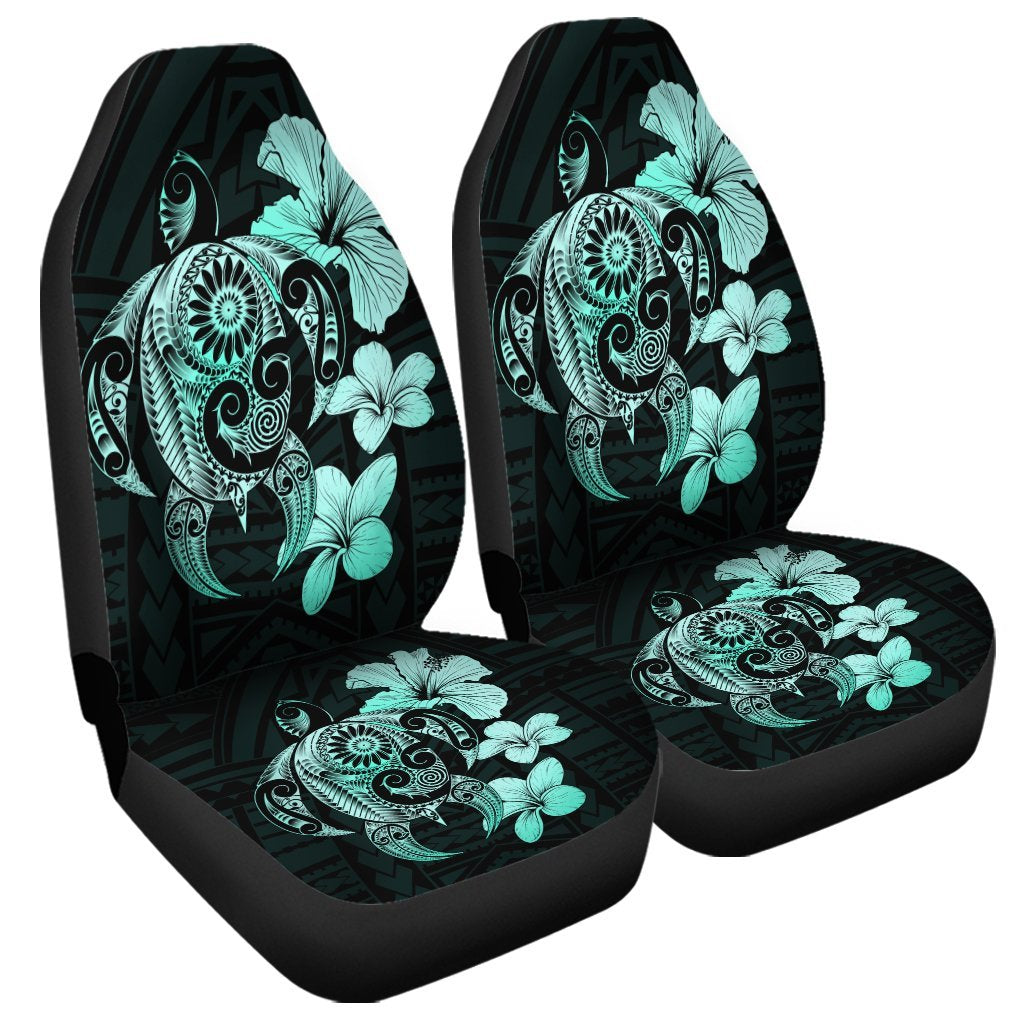 Hibiscus Plumeria Mix Polynesian Turtle Car Seat Covers Turquoise - AH Universal Fit Black - Polynesian Pride