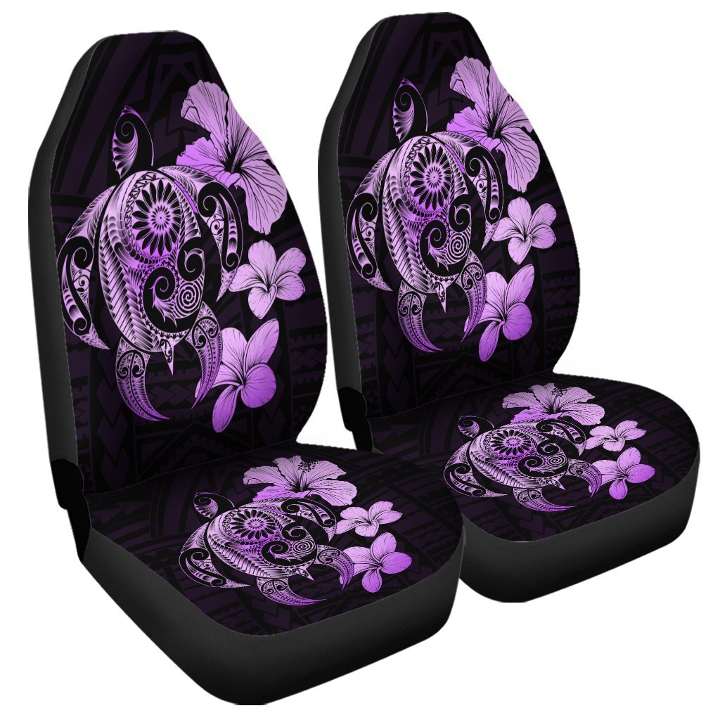 Hibiscus Plumeria Mix Polynesian Turtle Car Seat Covers Violet - AH Universal Fit Black - Polynesian Pride