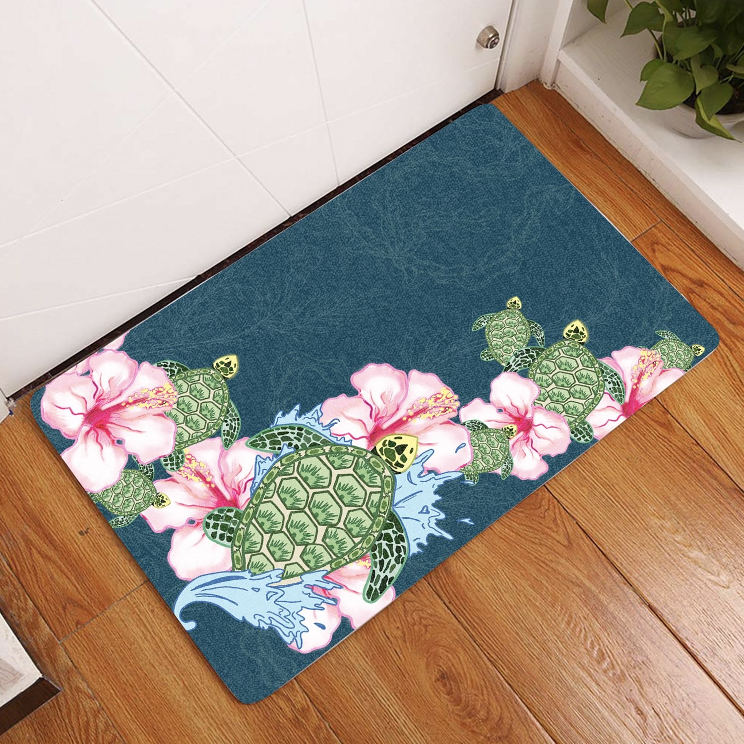 Hibiscus Turtle Dance Door Mat AH Door Mat Black - Polynesian Pride