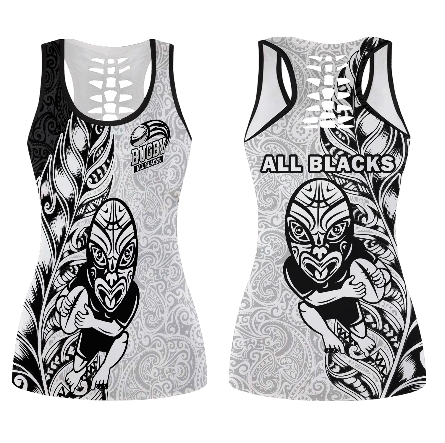 New Zealand Maori All Black Rugby Hollow Tank Top - LT2 Female WHITE - Polynesian Pride