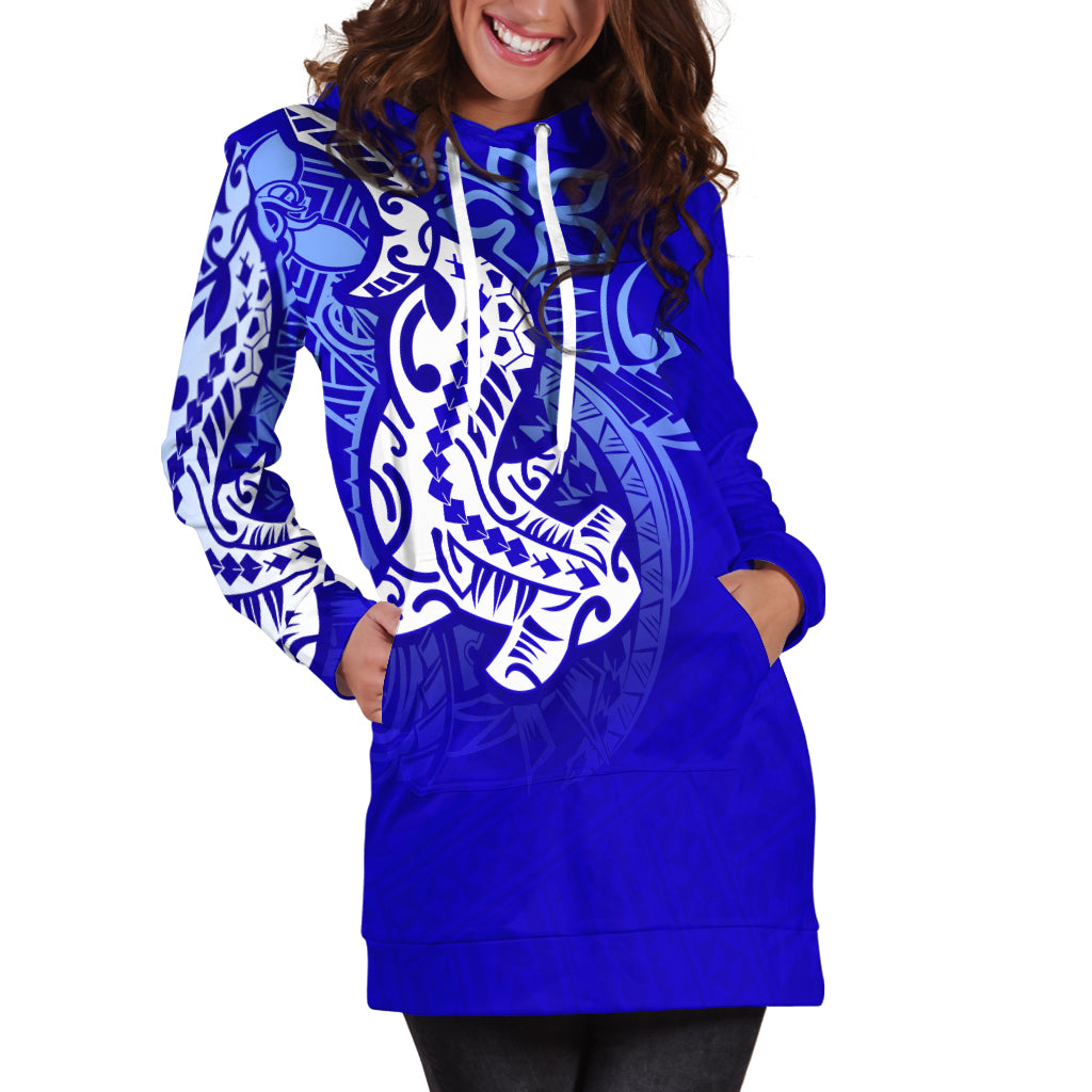 (Custom Personalised) Polynesian Hoodie Dress Hammerhead Shark LT6 Blue - Polynesian Pride