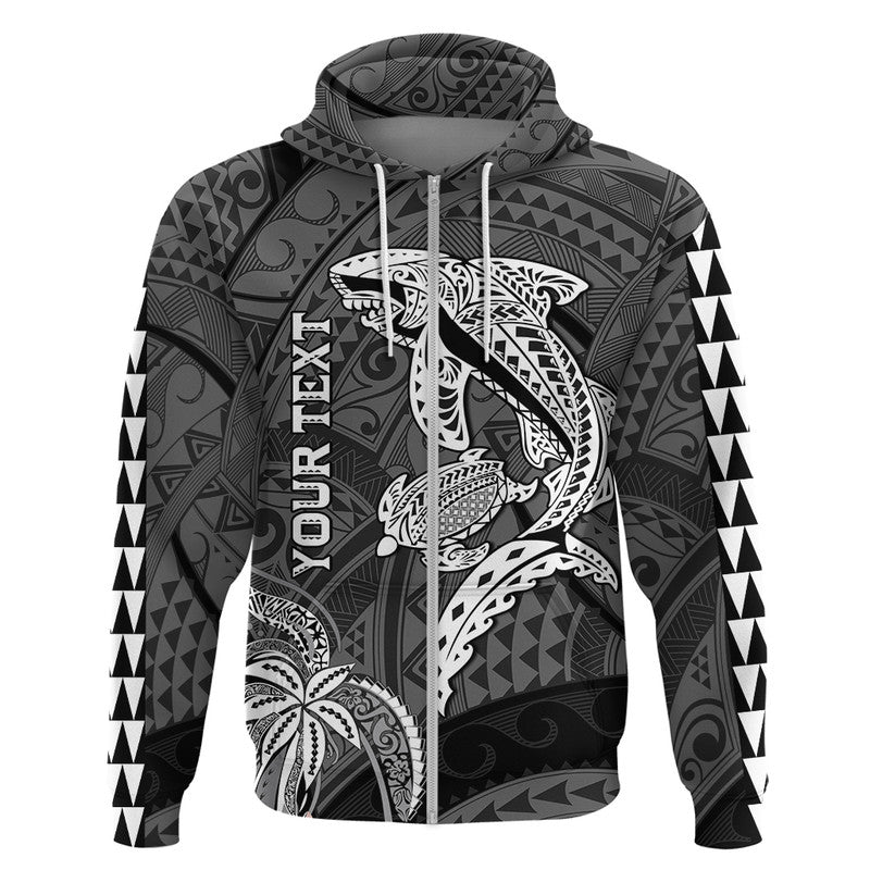 Custom Hawaii Hoodie Shark and Turtle Mix Kakau LT9 Zip Hoodie Black - Polynesian Pride