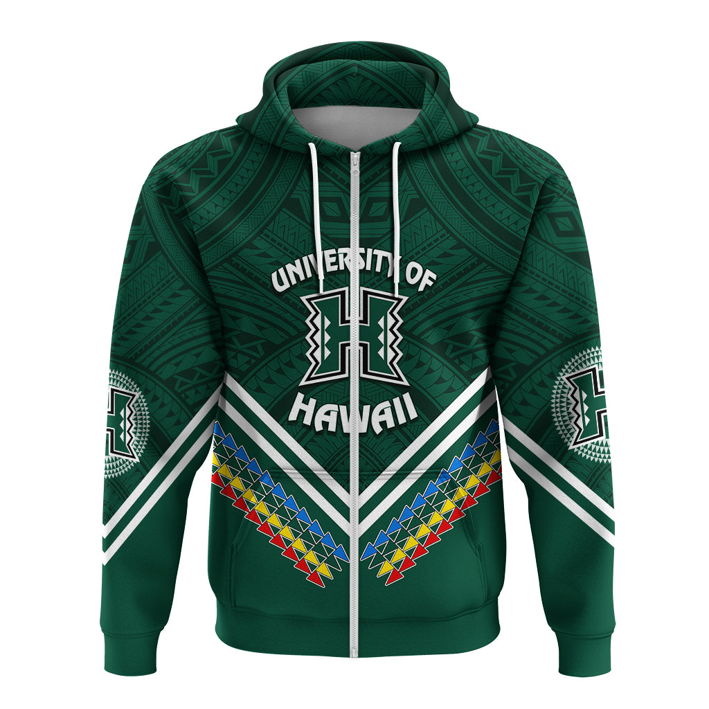 Custom Hawaii Rainbow Warriors Hoodie Simple Style LT7 Zip Hoodie Deep Green - Polynesian Pride