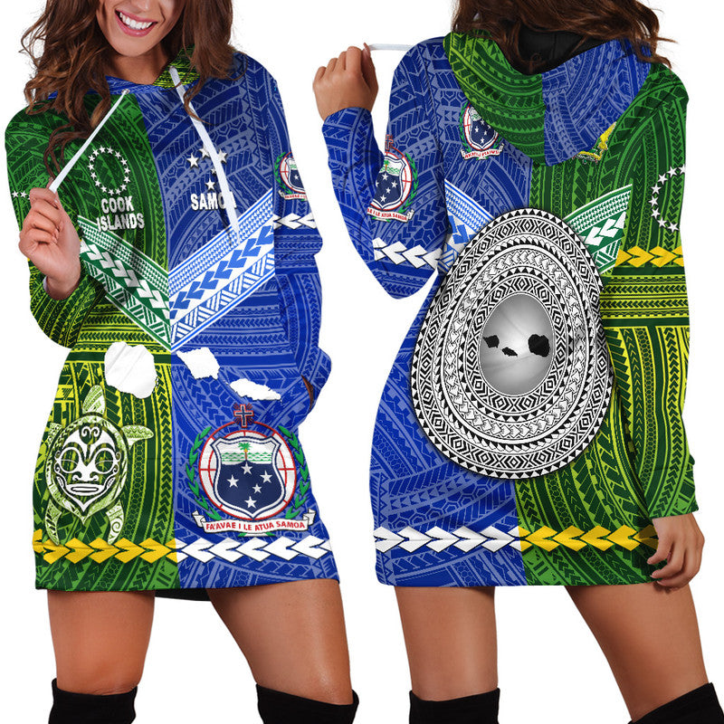 Samoa And Cook Islands Hoodie Dress Together LT8 Blue - Polynesian Pride