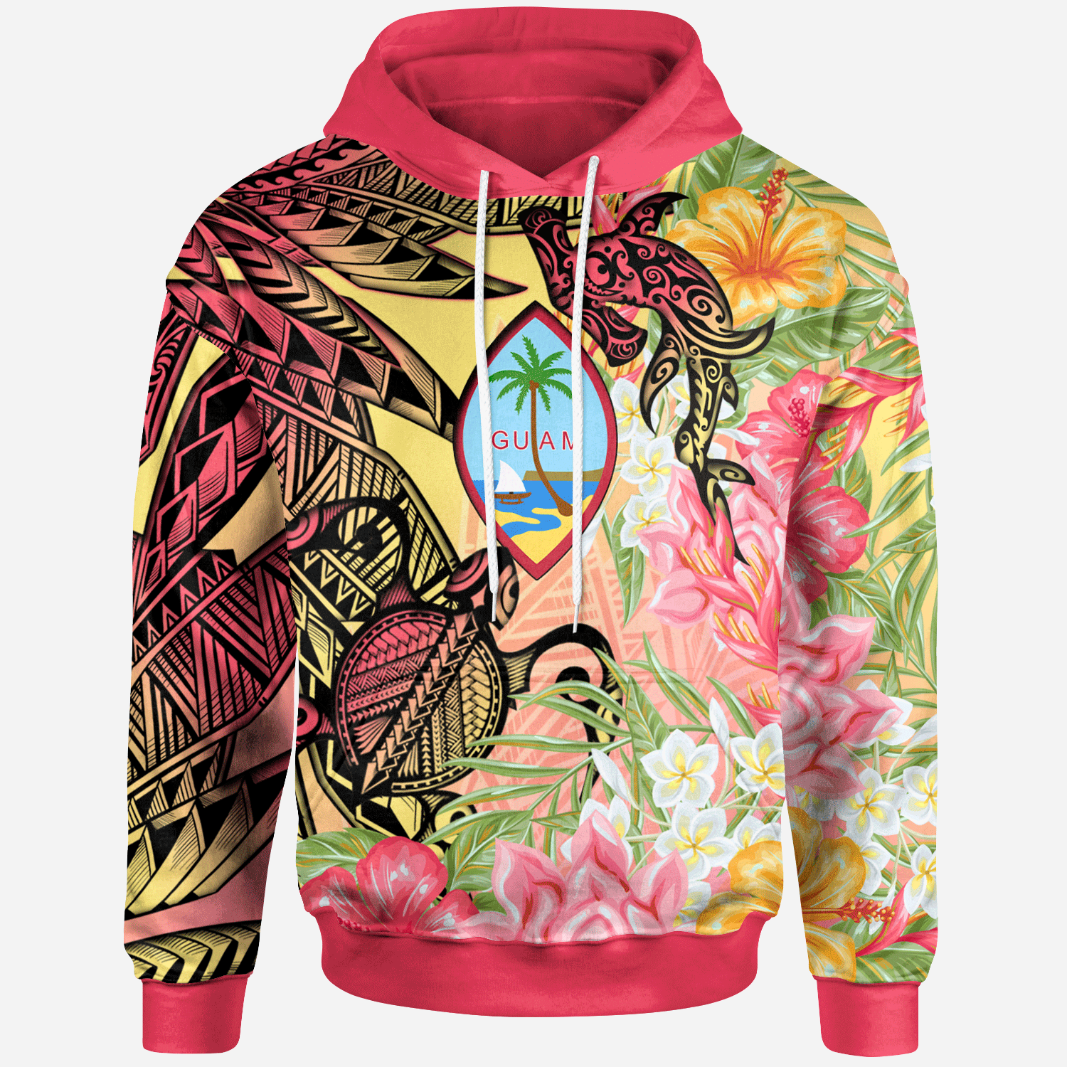 Guam Hoodie Flowers Tropical With Sea Animals Unisex Pink - Polynesian Pride