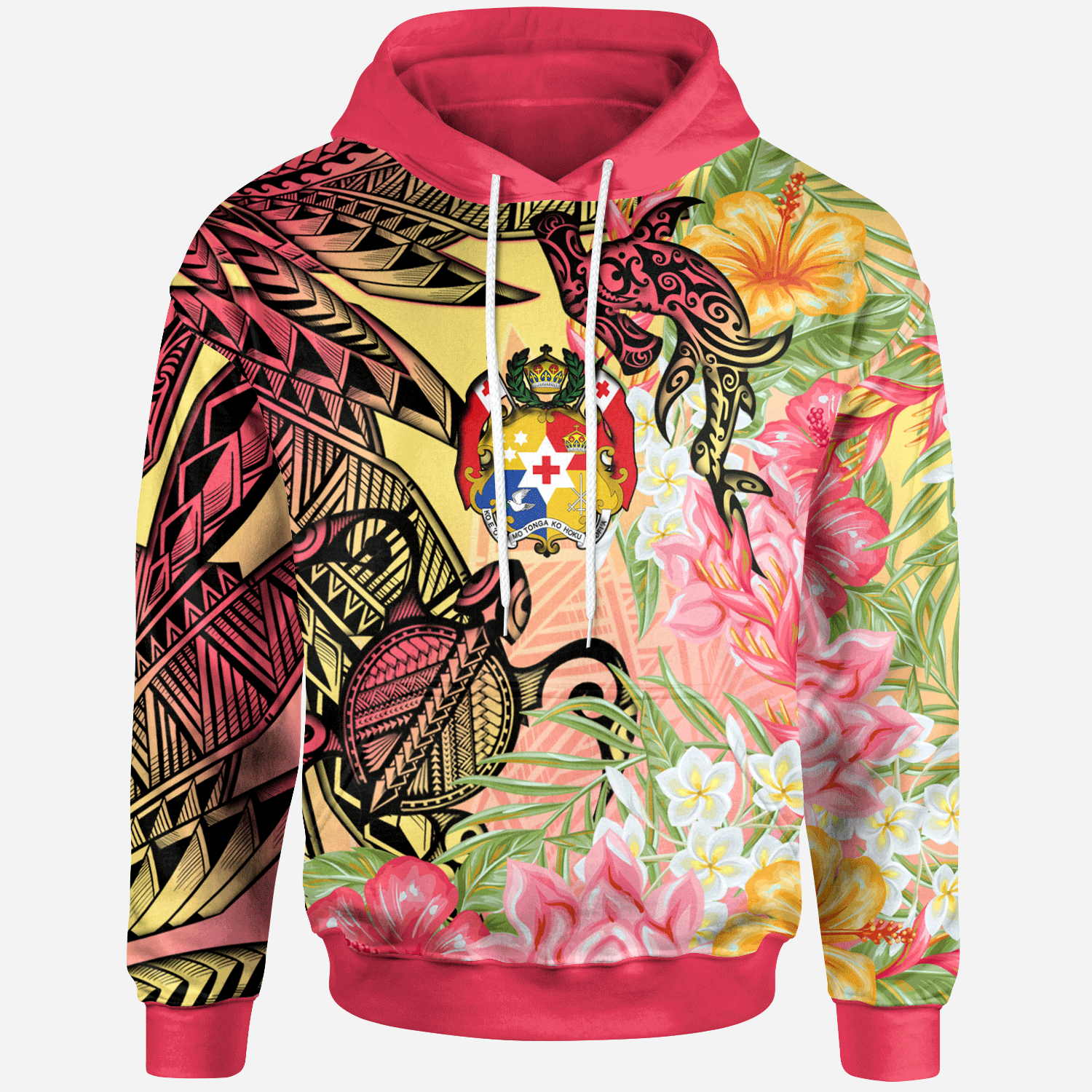 Tonga Hoodie Flowers Tropical With Sea Animals Unisex Pink - Polynesian Pride