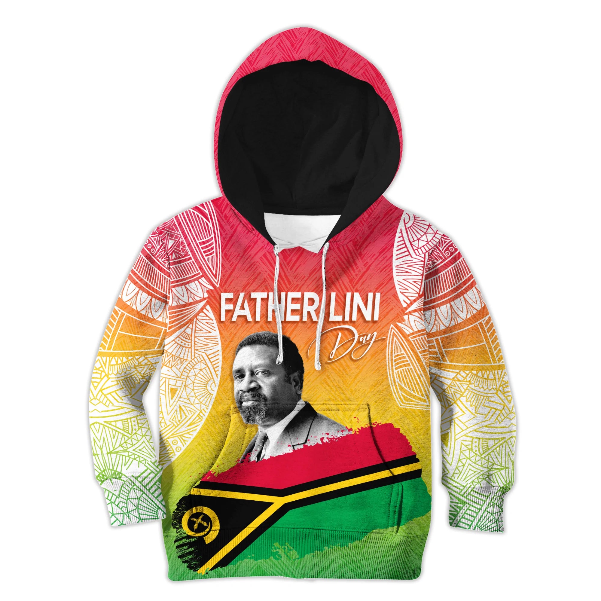 Vanuatu Father Lini Quote Hoodie KID Flag Style - White LT7 Art - Polynesian Pride