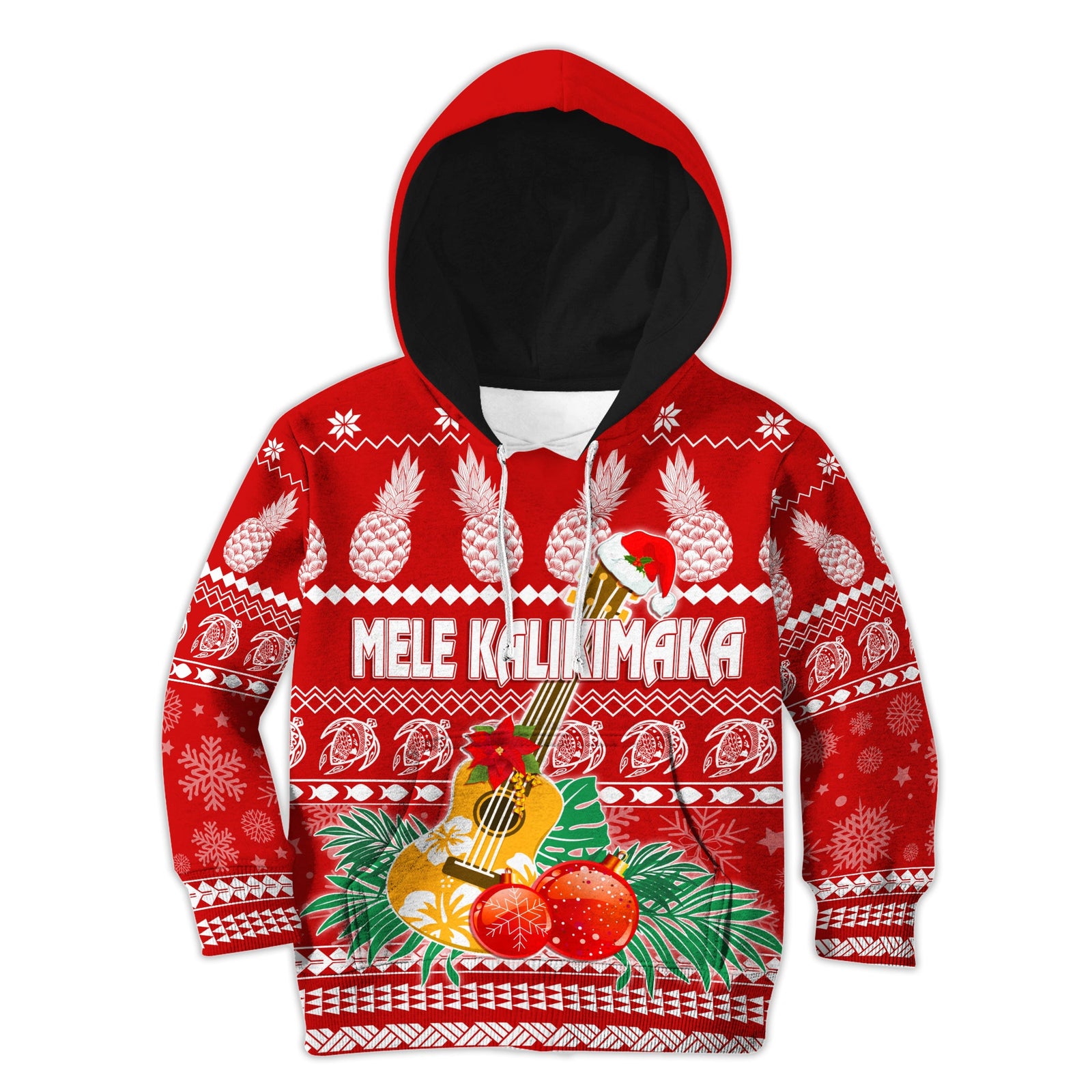 Hawaii Christmas Hoodie KID Mele Kalikimaka - Ukulele LT7 Red - Polynesian Pride