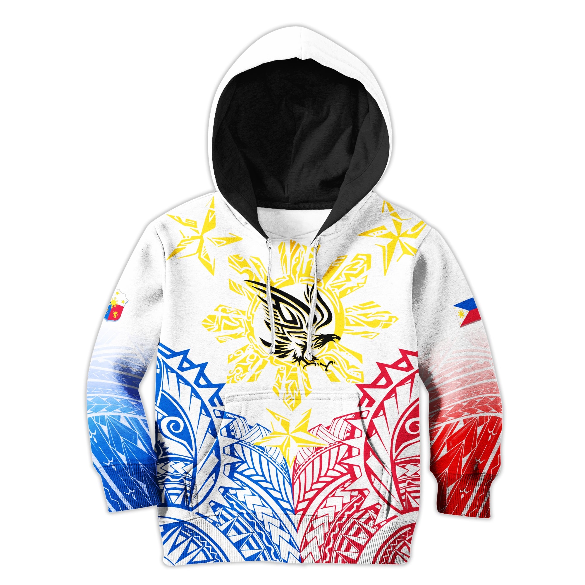 Philippines Personalised Hoodie KID Filipino Sun with Eagle LT7 Hoodie White - Polynesian Pride