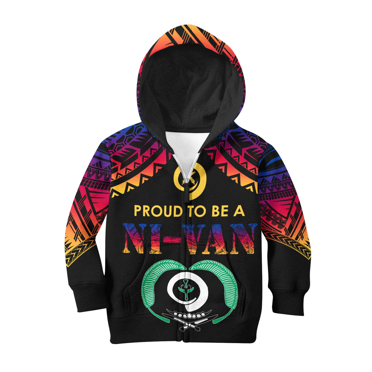 Vanuatu Proud To Be A Ni-Van - Polynesian Pattern KID Hoodie - Torba Province LT7 Zip Hoodie Black - Polynesian Pride