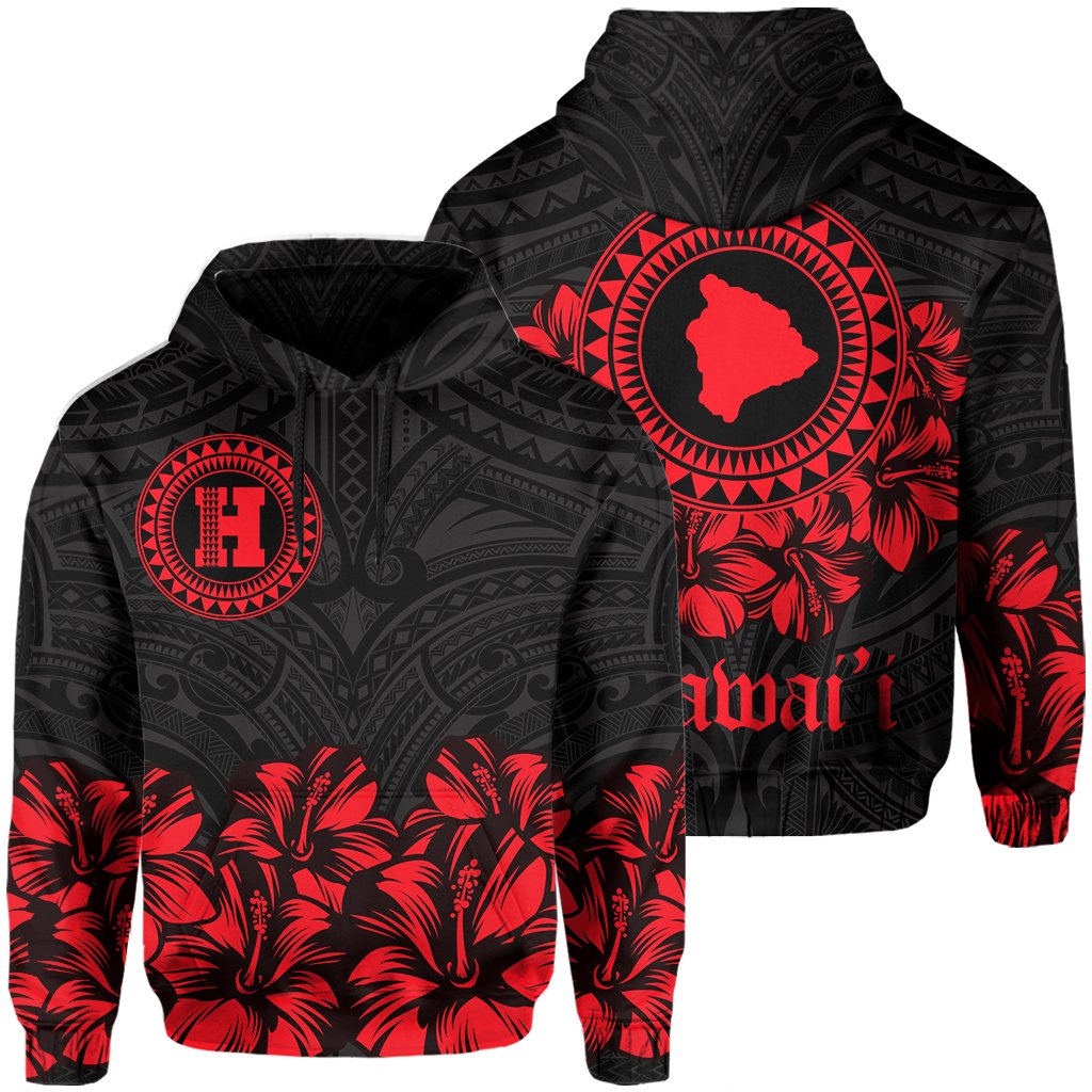 Hawaii Map Hibiscus Polynesian Hoodie Lithe Style Unisex Red - Polynesian Pride