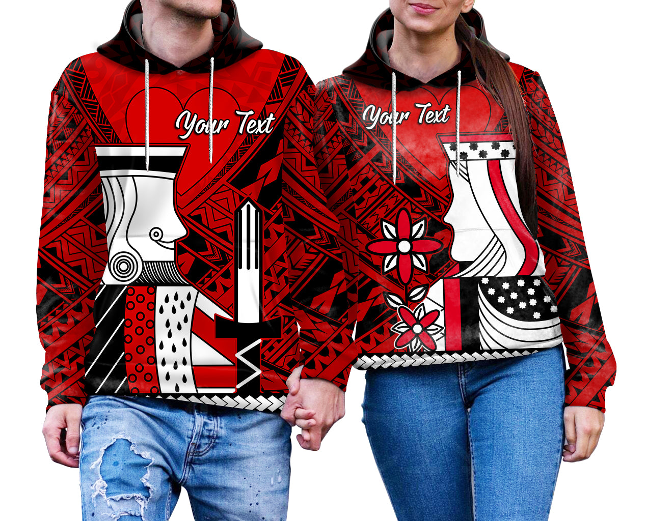 Custom Polynesian Valentine Couple Hoodie Queen and King Heart LT9 - Polynesian Pride