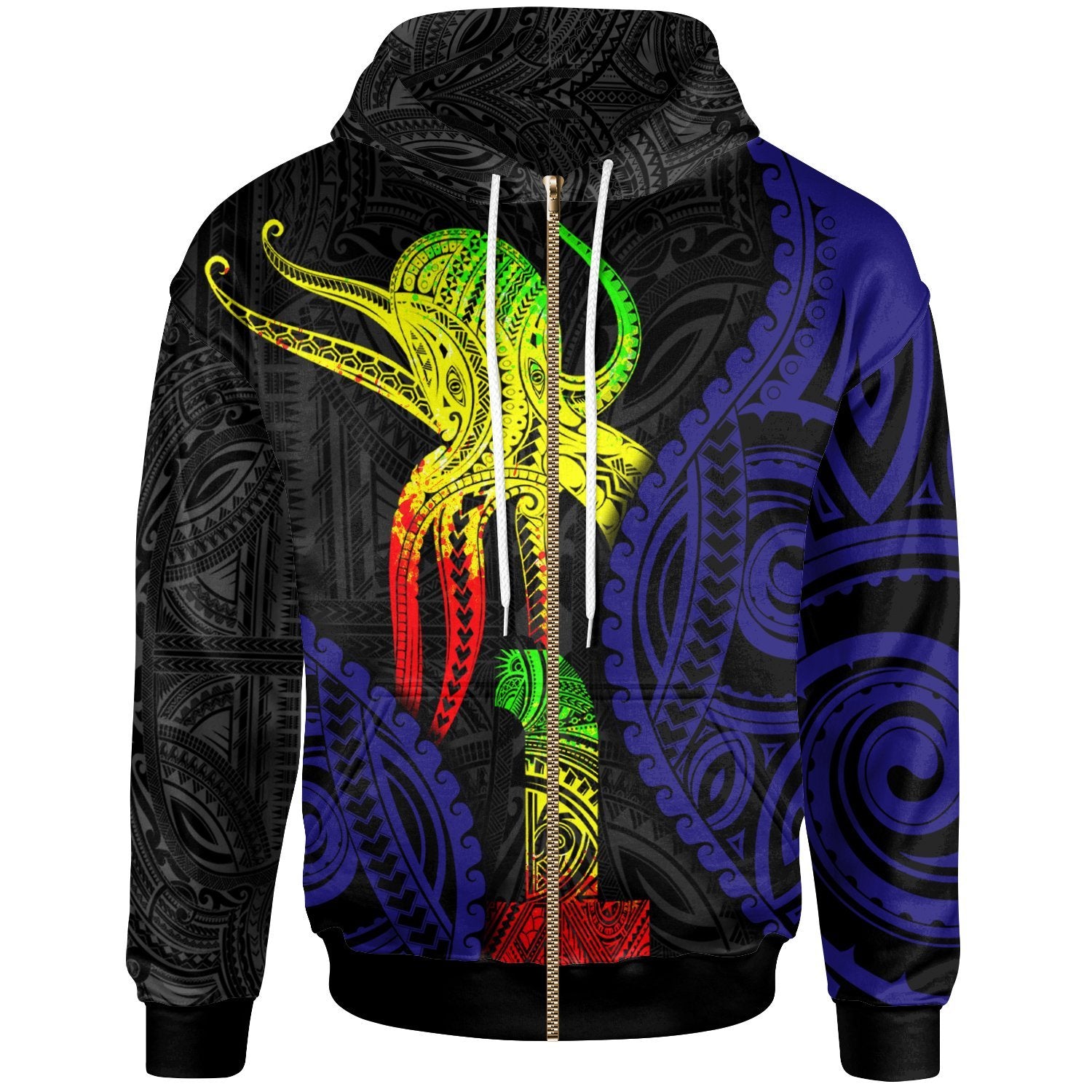 Polynesian Zip up Hoodie Polynesian Octopus Number Style One Unisex Black - Polynesian Pride