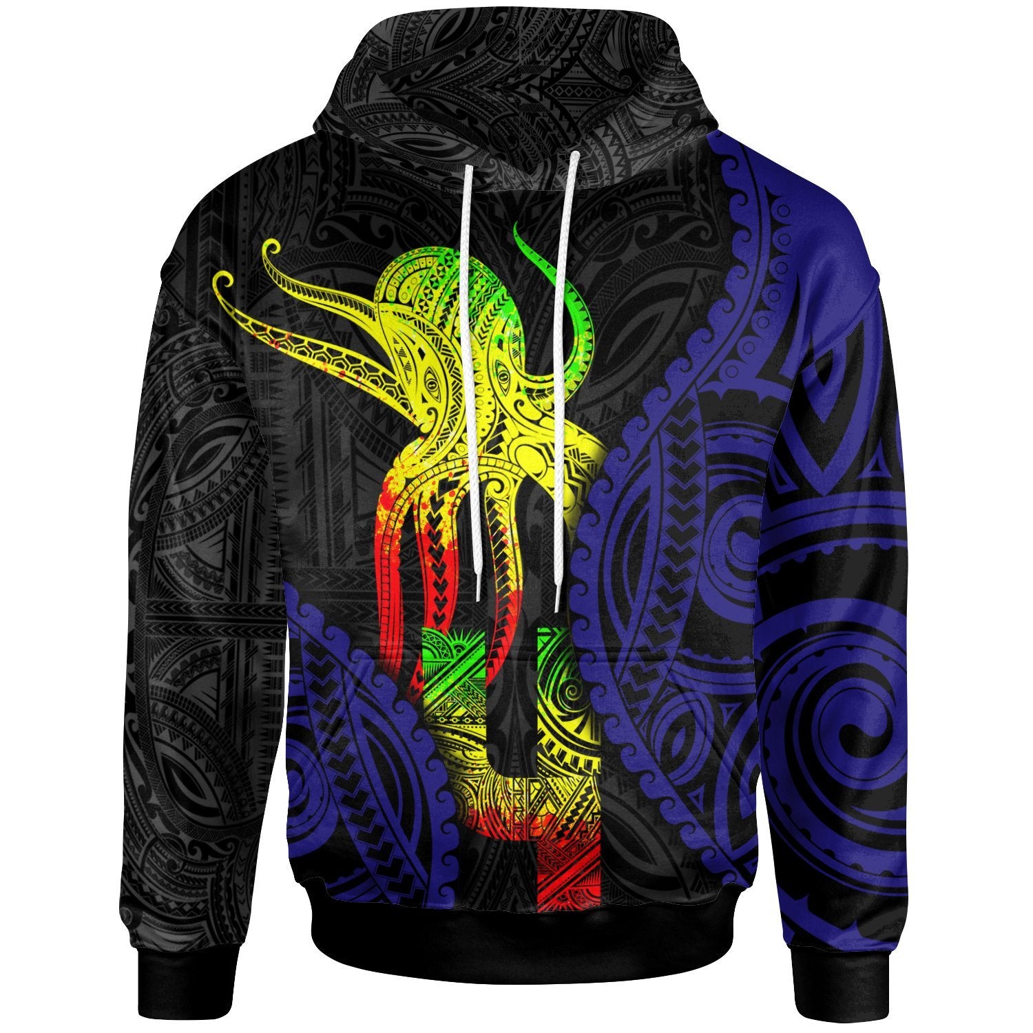 Hoodie Polynesian Octopus Number Style Four Unisex Black - Polynesian Pride