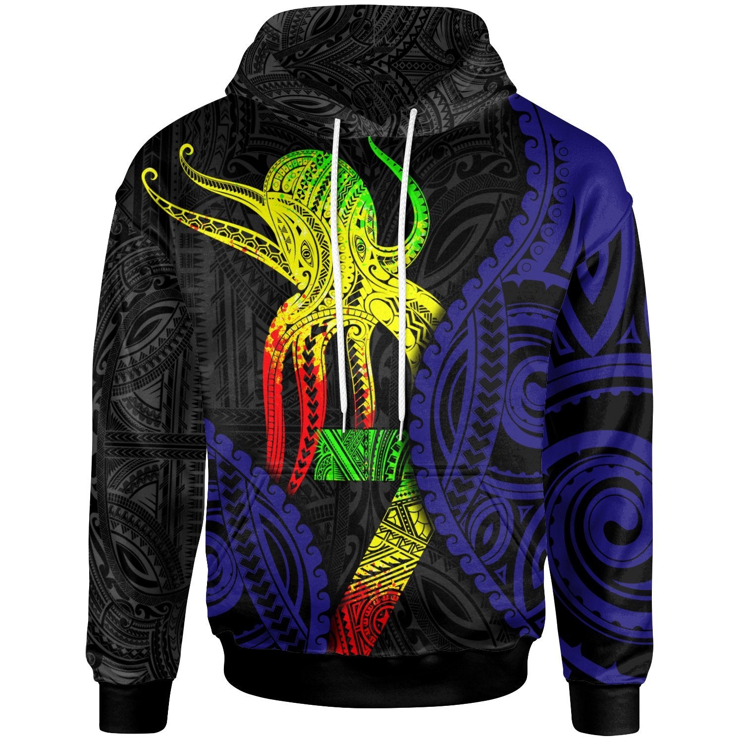 Hoodie Polynesian Octopus Number Style Seven Unisex Black - Polynesian Pride