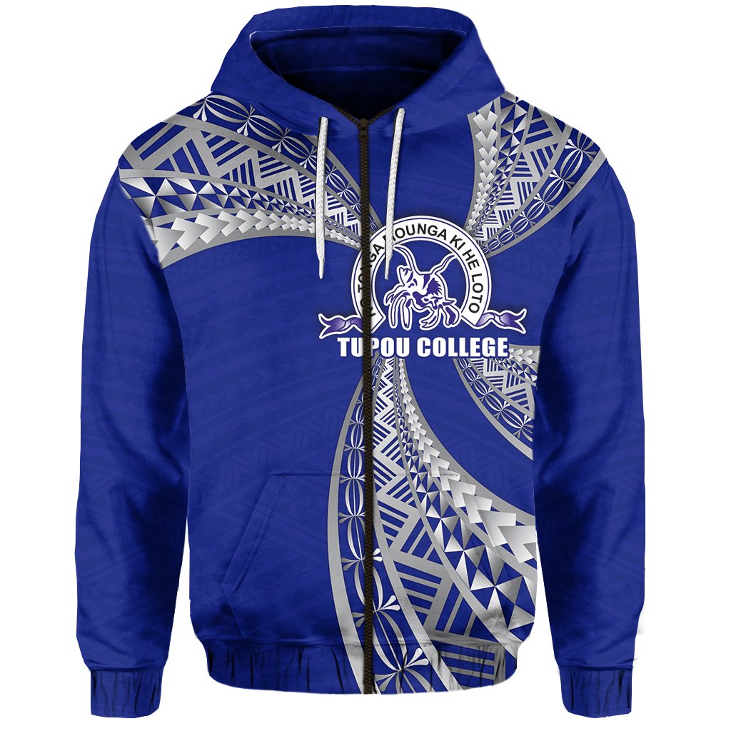 Tupou College Zip Hoodie Toloa Tonga Unisex Blue - Polynesian Pride