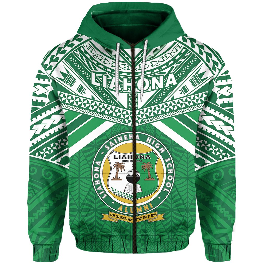 Happy Anniversary Liahona Zip Hoodie Tonga High School Unisex Green - Polynesian Pride